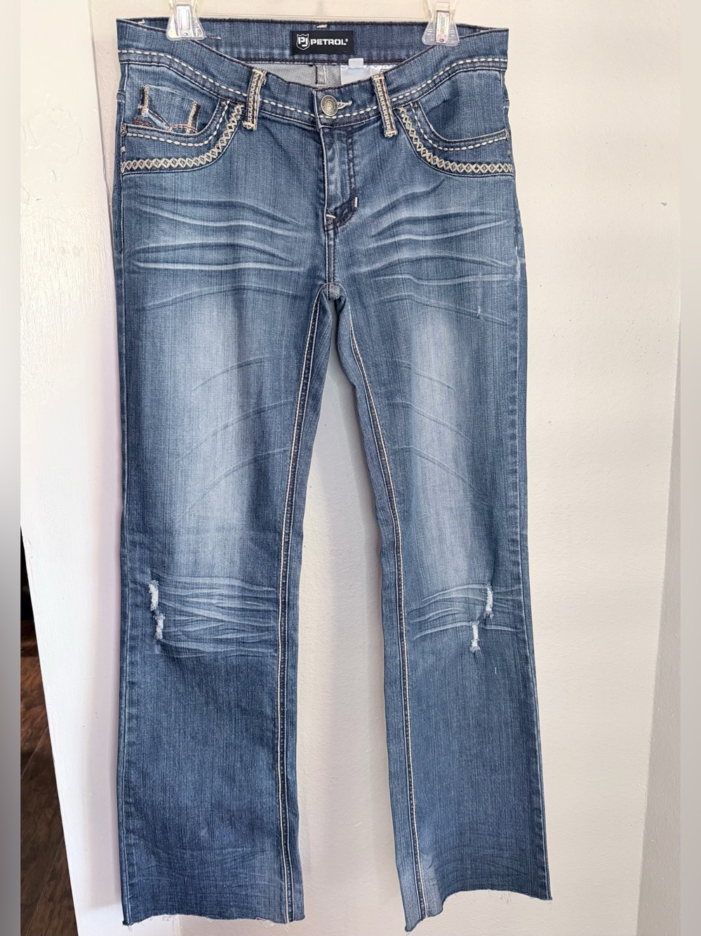 Petrol western boot cut blue jeans Raw Hem Women 30 x 32